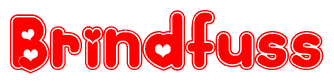 The image displays the word Brindfuss written in a stylized red font with hearts inside the letters.
