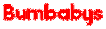 The image displays the word Bumbabys written in a stylized red font with hearts inside the letters.