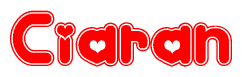 The image displays the word Ciaran written in a stylized red font with hearts inside the letters.