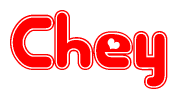 The image is a clipart featuring the word Chey written in a stylized font with a heart shape replacing inserted into the center of each letter. The color scheme of the text and hearts is red with a light outline.