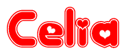 The image displays the word Celia written in a stylized red font with hearts inside the letters.
