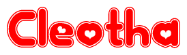 The image displays the word Cleotha written in a stylized red font with hearts inside the letters.