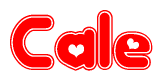 The image is a clipart featuring the word Cale written in a stylized font with a heart shape replacing inserted into the center of each letter. The color scheme of the text and hearts is red with a light outline.