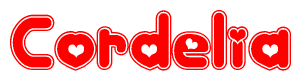 The image displays the word Cordelia written in a stylized red font with hearts inside the letters.
