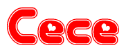 The image is a clipart featuring the word Cece written in a stylized font with a heart shape replacing inserted into the center of each letter. The color scheme of the text and hearts is red with a light outline.