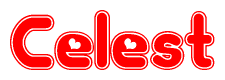 The image displays the word Celest written in a stylized red font with hearts inside the letters.