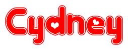 The image is a clipart featuring the word Cydney written in a stylized font with a heart shape replacing inserted into the center of each letter. The color scheme of the text and hearts is red with a light outline.