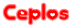 The image displays the word Ceplos written in a stylized red font with hearts inside the letters.