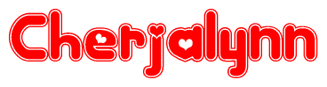 The image is a clipart featuring the word Cherjalynn written in a stylized font with a heart shape replacing inserted into the center of each letter. The color scheme of the text and hearts is red with a light outline.