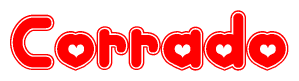 The image displays the word Corrado written in a stylized red font with hearts inside the letters.