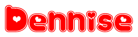 The image displays the word Dennise written in a stylized red font with hearts inside the letters.