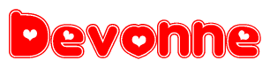 The image displays the word Devonne written in a stylized red font with hearts inside the letters.