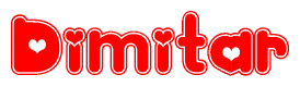 The image displays the word Dimitar written in a stylized red font with hearts inside the letters.