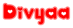 The image displays the word Divyaa written in a stylized red font with hearts inside the letters.