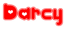 The image displays the word Darcy written in a stylized red font with hearts inside the letters.