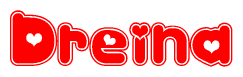 The image displays the word Dreina written in a stylized red font with hearts inside the letters.