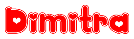 The image displays the word Dimitra written in a stylized red font with hearts inside the letters.