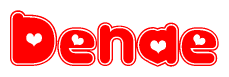 The image is a clipart featuring the word Denae written in a stylized font with a heart shape replacing inserted into the center of each letter. The color scheme of the text and hearts is red with a light outline.
