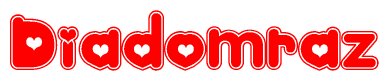The image displays the word Diadomraz written in a stylized red font with hearts inside the letters.