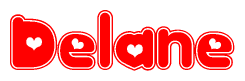 The image displays the word Delane written in a stylized red font with hearts inside the letters.