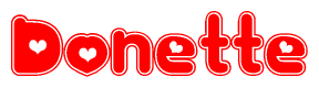 The image displays the word Donette written in a stylized red font with hearts inside the letters.