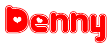 The image displays the word Denny written in a stylized red font with hearts inside the letters.