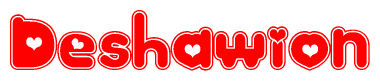 The image displays the word Deshawion written in a stylized red font with hearts inside the letters.