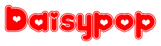 The image is a clipart featuring the word Daisypop written in a stylized font with a heart shape replacing inserted into the center of each letter. The color scheme of the text and hearts is red with a light outline.