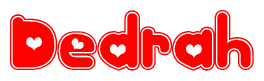 The image displays the word Dedrah written in a stylized red font with hearts inside the letters.