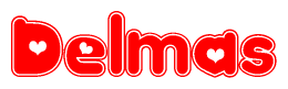The image displays the word Delmas written in a stylized red font with hearts inside the letters.