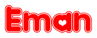 The image displays the word Eman written in a stylized red font with hearts inside the letters.