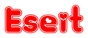 The image displays the word Eseit written in a stylized red font with hearts inside the letters.
