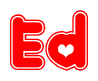 The image is a clipart featuring the word Ed written in a stylized font with a heart shape replacing inserted into the center of each letter. The color scheme of the text and hearts is red with a light outline.