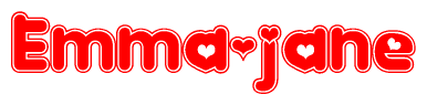 The image is a clipart featuring the word Emma-jane written in a stylized font with a heart shape replacing inserted into the center of each letter. The color scheme of the text and hearts is red with a light outline.