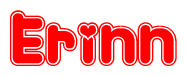   The image is a red and white graphic with the word Erinn written in a decorative script. Each letter in  is contained within its own outlined bubble-like shape. Inside each letter, there is a white heart symbol. 