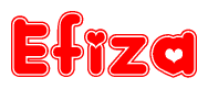 The image displays the word Efiza written in a stylized red font with hearts inside the letters.
