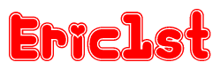 The image is a clipart featuring the word Eric1st written in a stylized font with a heart shape replacing inserted into the center of each letter. The color scheme of the text and hearts is red with a light outline.