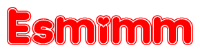 The image is a red and white graphic with the word Esmimm written in a decorative script. Each letter in  is contained within its own outlined bubble-like shape. Inside each letter, there is a white heart symbol.
