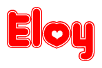 The image is a clipart featuring the word Eloy written in a stylized font with a heart shape replacing inserted into the center of each letter. The color scheme of the text and hearts is red with a light outline.