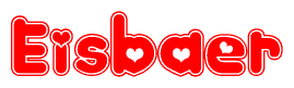 The image is a clipart featuring the word Eisbaer written in a stylized font with a heart shape replacing inserted into the center of each letter. The color scheme of the text and hearts is red with a light outline.
