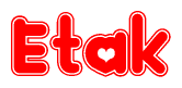 The image displays the word Etak written in a stylized red font with hearts inside the letters.