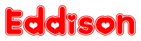 The image is a clipart featuring the word Eddison written in a stylized font with a heart shape replacing inserted into the center of each letter. The color scheme of the text and hearts is red with a light outline.