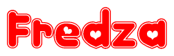 The image displays the word Fredza written in a stylized red font with hearts inside the letters.