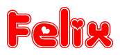 The image displays the word Felix written in a stylized red font with hearts inside the letters.