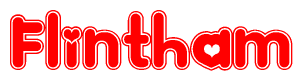 The image displays the word Flintham written in a stylized red font with hearts inside the letters.