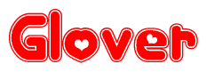 The image displays the word Glover written in a stylized red font with hearts inside the letters.