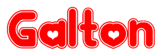 The image displays the word Galton written in a stylized red font with hearts inside the letters.
