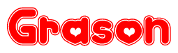 The image is a clipart featuring the word Grason written in a stylized font with a heart shape replacing inserted into the center of each letter. The color scheme of the text and hearts is red with a light outline.