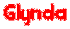 The image displays the word Glynda written in a stylized red font with hearts inside the letters.