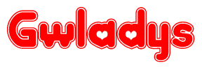 The image displays the word Gwladys written in a stylized red font with hearts inside the letters.